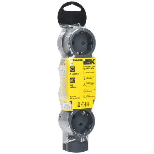 STANDARD Колодка для удлинителя с заземлением К04 4 места черная IEK STANDARD Колодка для удлинителя с заземлением К04 4 места черная IEK
