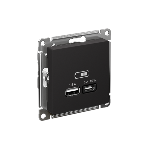 ATLASDESIGN USB РОЗЕТКА A + тип-C 45Вт высокоскор.заряд. QC, PD, механизм, КАРБОН