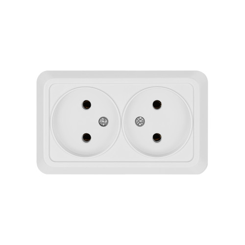 Розетка двойная 2П открытой установки IP20 10А, белая Розетка двойная 2П открытой установки IP20 10А, белая