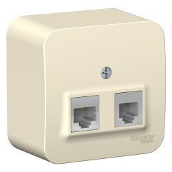 BLANCA О/У РОЗЕТКА двойная: комп.RJ45, кат.5E + телеф. RJ11, ИЗОЛ.ПЛ., МОЛОЧНЫЙ