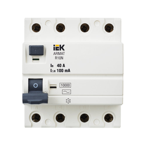 ARMAT Выключатель дифференциального тока R10N 4P 40А 100мА тип AC IEK ARMAT Выключатель дифференциального тока R10N 4P 40А 100мА тип AC IEK