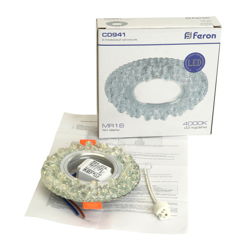 Светильник встраиваемый с LED подсветкой Feron CD941 потолочный MR16 G5.3 прозрачный Светильник встраиваемый с LED подсветкой Feron CD941 потолочный MR16 G5.3 прозрачный
