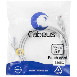 Патч-корд Cabeus PC-UTP-RJ45-CAT.5E-2M-LSZH U/UTP RJ-45 вил.-вилка RJ-45 кат.5E 2м серый LSZH