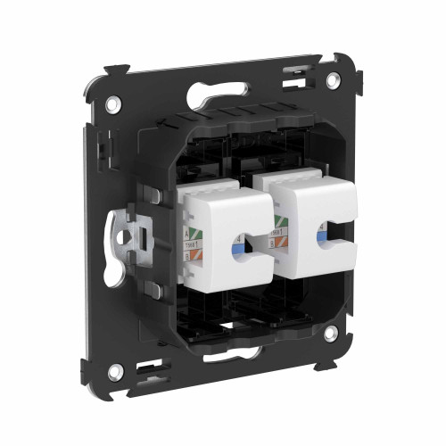 Компьютерная розетка RJ-45 без шторки в стену, кат.6 двойная, Avanti, черный квадрат