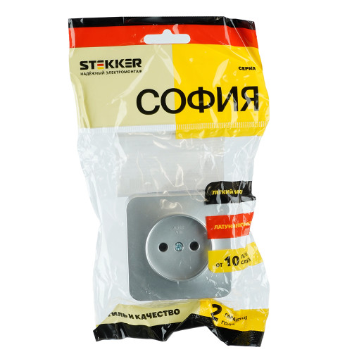 Розетка 1-местная б/з открытой установки, STEKKER, 250В, 10А, IP20, серия София, серебро, MST10-11-03 Розетка 1-местная б/з открытой установки, STEKKER, 250В, 10А, IP20, серия София, серебро, MST10-11-03