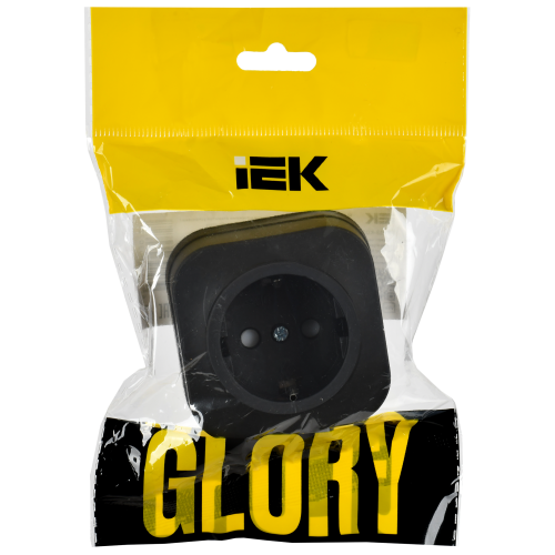GLORY Розетка 1-местная для открытой установки с заземлением с защитными шторками 16А РСш20-3-ХЧм черный матовый IEK