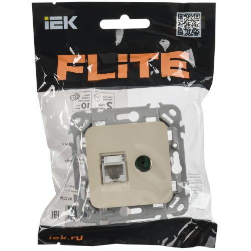 FLITE Розетка 2-местная RJ45/TV категория 5Е UTP РКТВ5е-2-0-ФлСл сливочный IEK