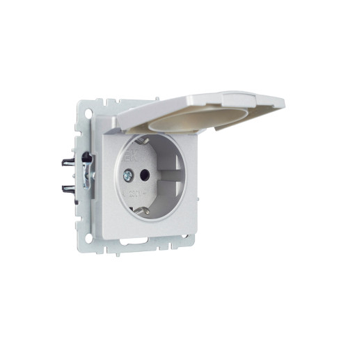 BRITE Розетка 1-местная с заземлением с защитными шторками и крышкой 16А IP44 РСбш10-3-44-БрА алюминий IEK BRITE Розетка 1-местная с заземлением с защитными шторками и крышкой 16А IP44 РСбш10-3-44-БрА алюминий IEK