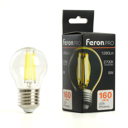 Лампа светодиодная Feron.PRO LB-1708 Шарик E27 1280LM 8W 175-265V 2700K Лампа светодиодная Feron.PRO LB-1708 Шарик E27 1280LM 8W 175-265V 2700K