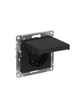 ATLASDESIGN РОЗЕТКА с заземлением со шторками с крышкой,16А,IP20, мех.,быстрозажим. клем., КАРБОН
