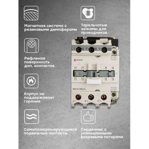 Контактор КМЭп-5 50А 1NO+1NC 24В DC EKF Контактор КМЭп-5 50А 1NO+1NC 24В DC EKF