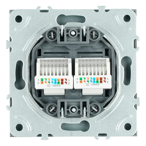 Розетка компьютерная 2-местная RJ-45 (механизм), STEKKER, серия Эмили, RST00-5111-10, платиново-серый, soft touch Розетка компьютерная 2-местная RJ-45 (механизм), STEKKER, серия Эмили, RST00-5111-10, платиново-серый, soft touch