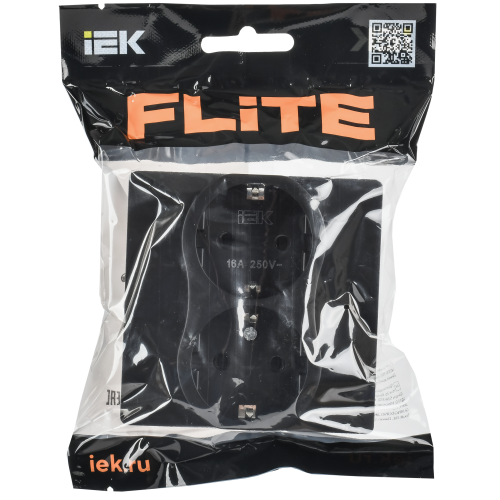 FLITE Розетка 2-местная с заземлением без защитных шторок 16А РС12-0-К-ФлЧ черный IEK FLITE Розетка 2-местная с заземлением без защитных шторок 16А РС12-0-К-ФлЧ черный IEK