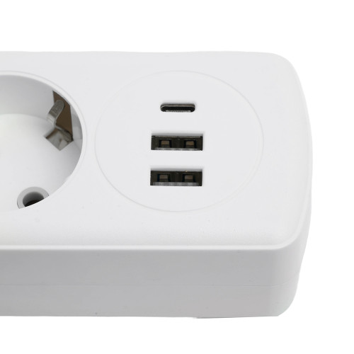 Удлинитель 3-местный c/з 3x1 мм2, 3 м, 250В, 10А, 2USB+1Type-C 2,4А, серия Home plus, белый STEKKER HM08-33-02 Удлинитель 3-местный c/з 3x1 мм2, 3 м, 250В, 10А, 2USB+1Type-C 2,4А, серия Home plus, белый STEKKER HM08-33-02