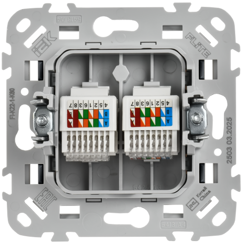 FLITE Розетка 2-местная компьютерная RJ45 категория 5Е UTP РК5е-2-0-ФлМА мокрый асфальт IEK FLITE Розетка 2-местная компьютерная RJ45 категория 5Е UTP РК5е-2-0-ФлМА мокрый асфальт IEK