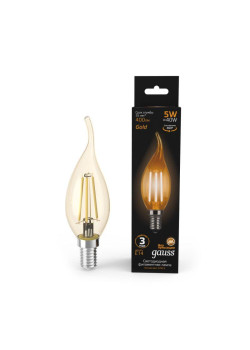 Лампа светодиодная филаментная Black Filament 5Вт свеча на ветру золотая 2700К тепл. бел. E14 400лм GAUSS 104801005