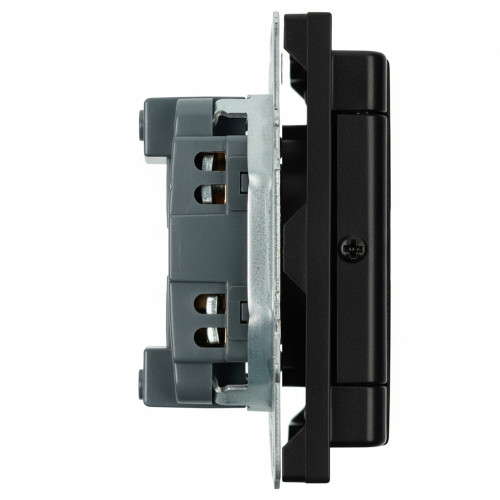 RST16-5113-05 Розетка 1-местная с крышкой с защ. штор STEKKER, б/з, IP42, 250В, 16А, серия Эмили, RST16-5113-05, черный уголь, soft touch