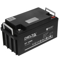 Батарея DELTA серия DT, DT 1265, напряжение 12В, емкость 65Ач (разряд 20 часов),  макс. ток разряда (5 сек.) 650А, макс. ток заряда 19.5А, свинцово-кислотная типа AGM, клеммы под болт М6, ДxШxВ 350х167х174мм., вес 21кг., срок службы 7-10 лет./ Battery DEL