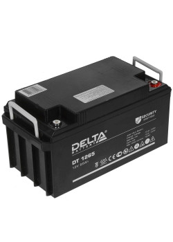 Батарея DELTA серия DT, DT 1265, напряжение 12В, емкость 65Ач (разряд 20 часов),  макс. ток разряда (5 сек.) 650А, макс. ток заряда 19.5А, свинцово-кислотная типа AGM, клеммы под болт М6, ДxШxВ 350х167х174мм., вес 21кг., срок службы 7-10 лет./ Battery DEL