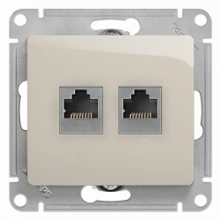 GLOSSA РОЗЕТКА двойная RJ11+RJ45 кат.5e, механизм, МОЛОЧНЫЙ