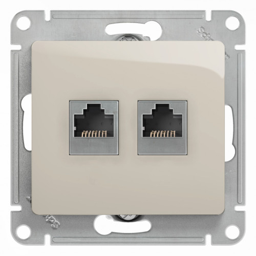 GLOSSA РОЗЕТКА двойная RJ11+RJ45 кат.5e, механизм, МОЛОЧНЫЙ