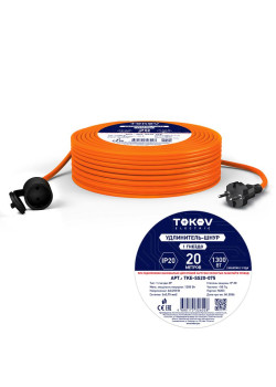 Удлинитель-шнур 1х20м без заземл. 6А IP20 2х0.75 TOKOV ELECTRIC TKE-SS20-075
