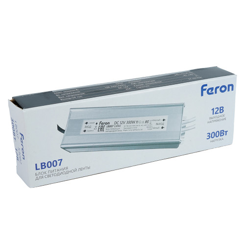 Трансформатор электронный для светодиодной ленты 300W 12V IP67 (драйвер), LB007 FERON