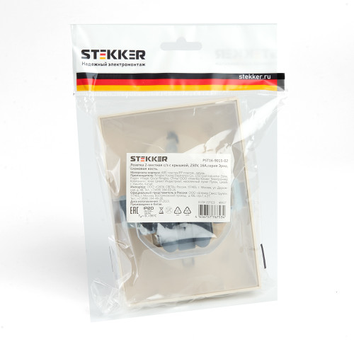 Розетка 2-местная с/з с крышкой STEKKER, PST16-9015-02, 250В, 16А, серия Эрна, слоновая кость Розетка 2-местная с/з с крышкой STEKKER, PST16-9015-02, 250В, 16А, серия Эрна, слоновая кость
