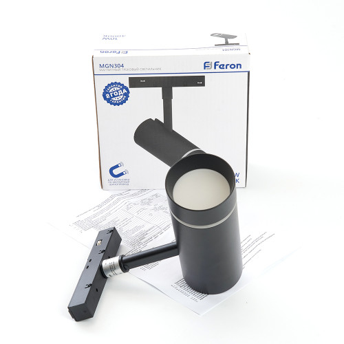 Светильник светодиодный Feron MGN304 трековый низковольтный 10W, 800 Lm, 4000К, 90 градусов, черный Светильник светодиодный Feron MGN304 трековый низковольтный 10W, 800 Lm, 4000К, 90 градусов, черный