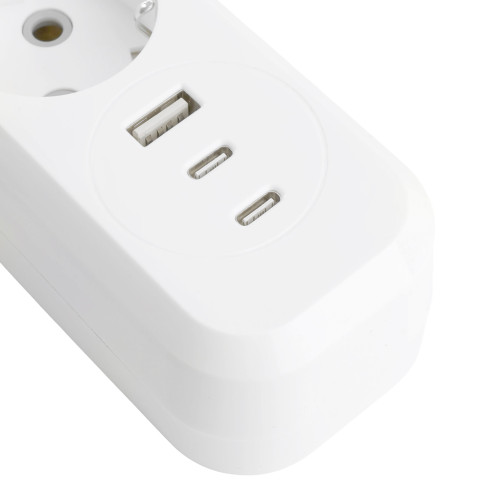 Удлинитель 4-местный с/з с выключ. STEKKER HM071-41-02 3x1мм2, 2м, 250В, 16А, 1USB+2C, 2.4A, сер Home, белый