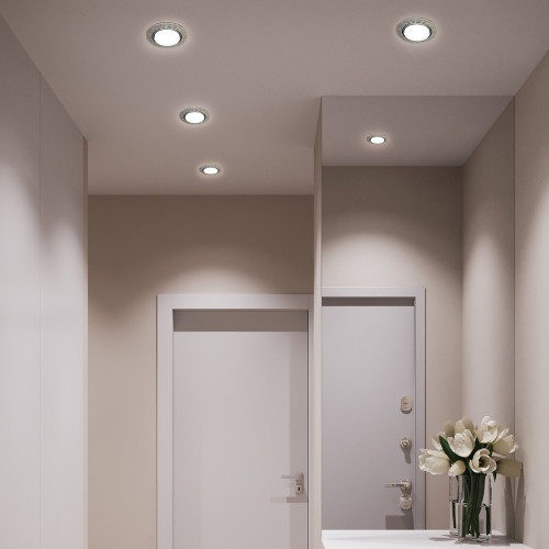 Светильник встраиваемый с белой LED подсветкой Feron CD4037 RGB потолочный GX53 без лампы, прозрачный, хром Светильник встраиваемый с белой LED подсветкой Feron CD4037 RGB потолочный GX53 без лампы, прозрачный, хром