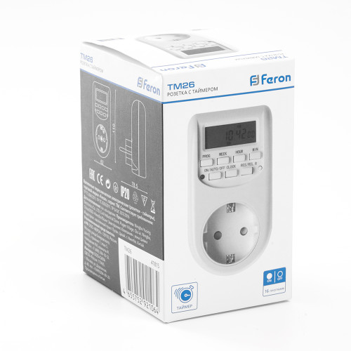 Розетка с таймером Feron TM26 недельная электронная мощность 2300W/10A Розетка с таймером Feron TM26 недельная электронная мощность 2300W/10A