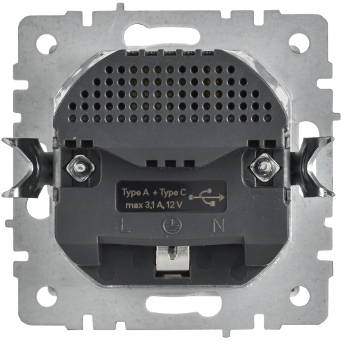 BRITE Розетка 1-местная с заземлением с защитными шторками 16А с USB A+C 18Вт РЮш11-1-БрГН металл хром/никель IEK