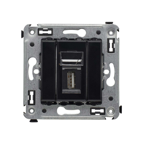 USB 2.0 розетка одинарная в стену, тип А-А, Avanti, черный квадрат