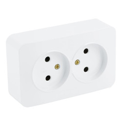 Розетка 2-местная б/з открытой установки, STEKKER, 250В, 10А, IP20, серия София, белый, MST10-12-01