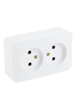 Розетка 2-местная б/з открытой установки, STEKKER, 250В, 10А, IP20, серия София, белый, MST10-12-01