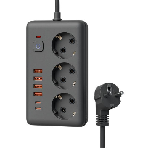 Удлинитель с сетевым фильтром 3х1.5м 10А 4USB + 2USBC 2500Вт ПВС 3х1 прямоуг. черн. КОСМОС FKsm1.5m-3gPF(B)USB Удлинитель с сетевым фильтром 3х1.5м 10А 4USB + 2USBC 2500Вт ПВС 3х1 прямоуг. черн. КОСМОС FKsm1.5m-3gPF(B)USB