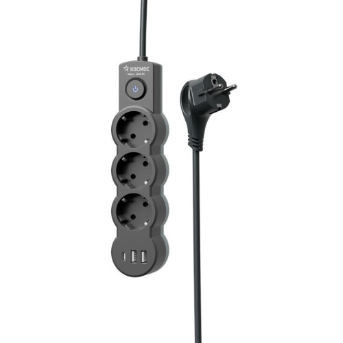 Удлинитель 3х3м с заземл. 10А IP20 USB 2800Вт 220В ПВС 3х1 с выкл. черн. КОСМОС YKsm3m3g-Z-VU10А-B Удлинитель 3х3м с заземл. 10А IP20 USB 2800Вт 220В ПВС 3х1 с выкл. черн. КОСМОС YKsm3m3g-Z-VU10А-B