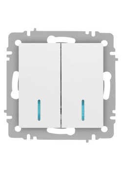 Выключатель Accent 6-105-01М двойн. с подсветкой 10А-250В IP20 СУ AL/CU бел. матов. Intro Б0063507