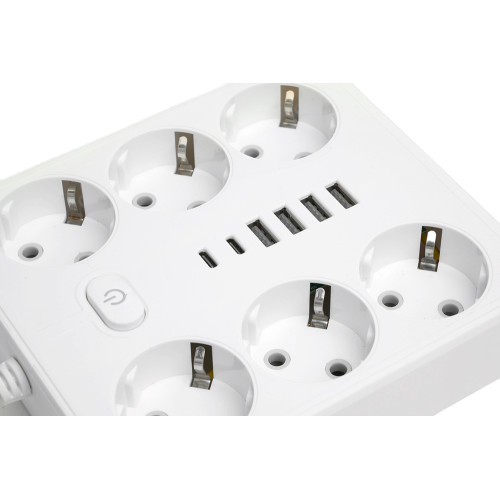 Удлинитель 6-местный c/з 3x1 мм2, 1,8 м, 250В, 10А, 4USB+2Type-C 2,4А, серия Home plus, белый STEKKER HM09-66-02 Удлинитель 6-местный c/з 3x1 мм2, 1,8 м, 250В, 10А, 4USB+2Type-C 2,4А, серия Home plus, белый STEKKER HM09-66-02