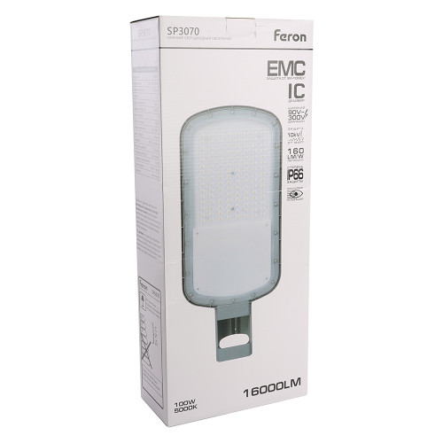 Светодиодный уличный консольный светильник Feron SP3070 100W 5000K AC90-300V, серый