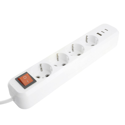 Удлинитель 4-местный с/з с выключ. STEKKER HM071-41-03 3x1мм2, 3м, 250В, 16А, 1USB+2C, 2.4A, сер Home, белый Удлинитель 4-местный с/з с выключ. STEKKER HM071-41-03 3x1мм2, 3м, 250В, 16А, 1USB+2C, 2.4A, сер Home, белый