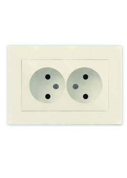 Розетка 2-м СП Афина 16А IP20 без заземл. в сборе сл. кость (ivory) Universal A0102-I