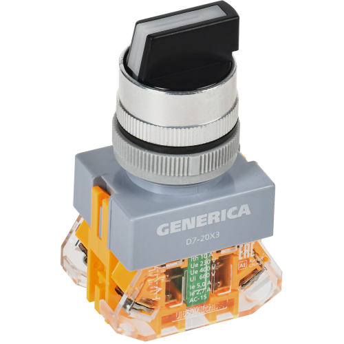 Переключатель D7-20X3 на 3 положения 1NC+1NO черный GENERICA