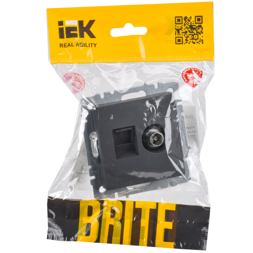 BRITE Розетка двойная TV+RJ45 кат.5E РТВ/РК12-БрГ графит IEK BRITE Розетка двойная TV+RJ45 кат.5E РТВ/РК12-БрГ графит IEK