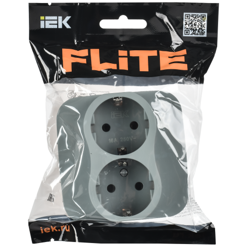 FLITE Розетка 2-местная с заземлением без защитных шторок безвинтовое крепление 16А РС12-1-А-ФлС серый IEK FLITE Розетка 2-местная с заземлением без защитных шторок безвинтовое крепление 16А РС12-1-А-ФлС серый IEK