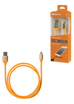 Дата-кабель, ДК 15, USB - Lightning, 1 м, силиконовая оплетка, оранжевый, TDM