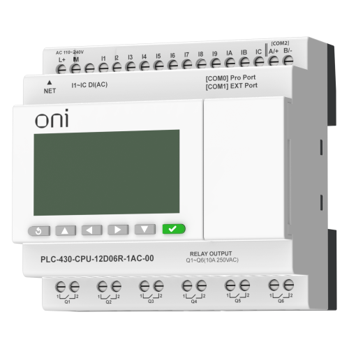 ПЛК 430 Модуль ЦПУ 12 DI 6 RO 220В AC с Ethernet портом с экраном ONI ПЛК 430 Модуль ЦПУ 12 DI 6 RO 220В AC с Ethernet портом с экраном ONI
