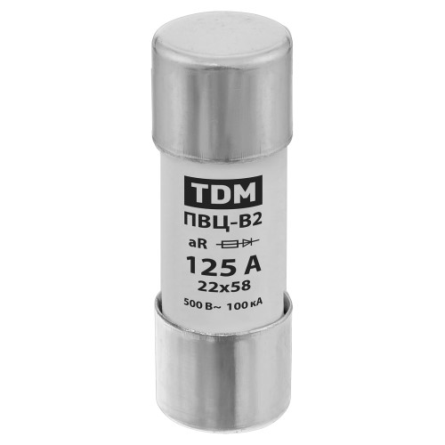Плавкая вставка ПВЦ-B2 22х58 aR (быстродействующая) 125А TDM Плавкая вставка ПВЦ-B2 22х58 aR (быстродействующая) 125А TDM
