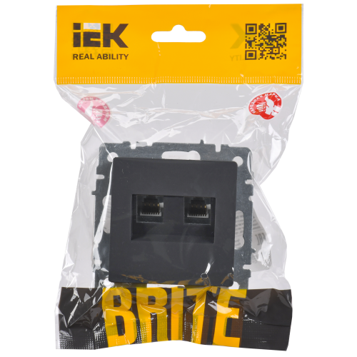 BRITE Розетка двойная RJ11+RJ45 кат.5E РК/Т12-БрГ графит IEK BRITE Розетка двойная RJ11+RJ45 кат.5E РК/Т12-БрГ графит IEK
